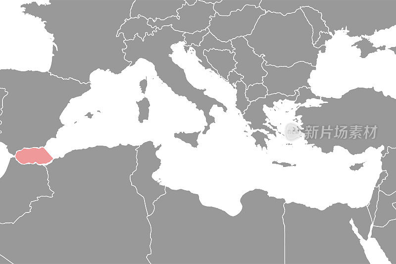 阿尔博兰海在世界地图上。矢量插图。