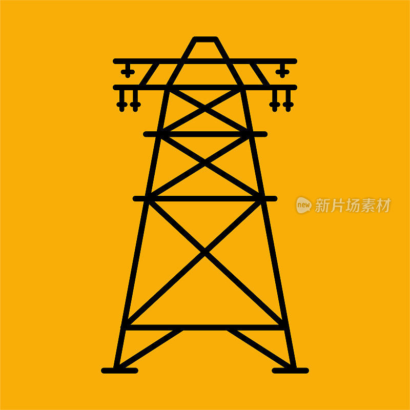 黄色背景上的高压电杆图标。