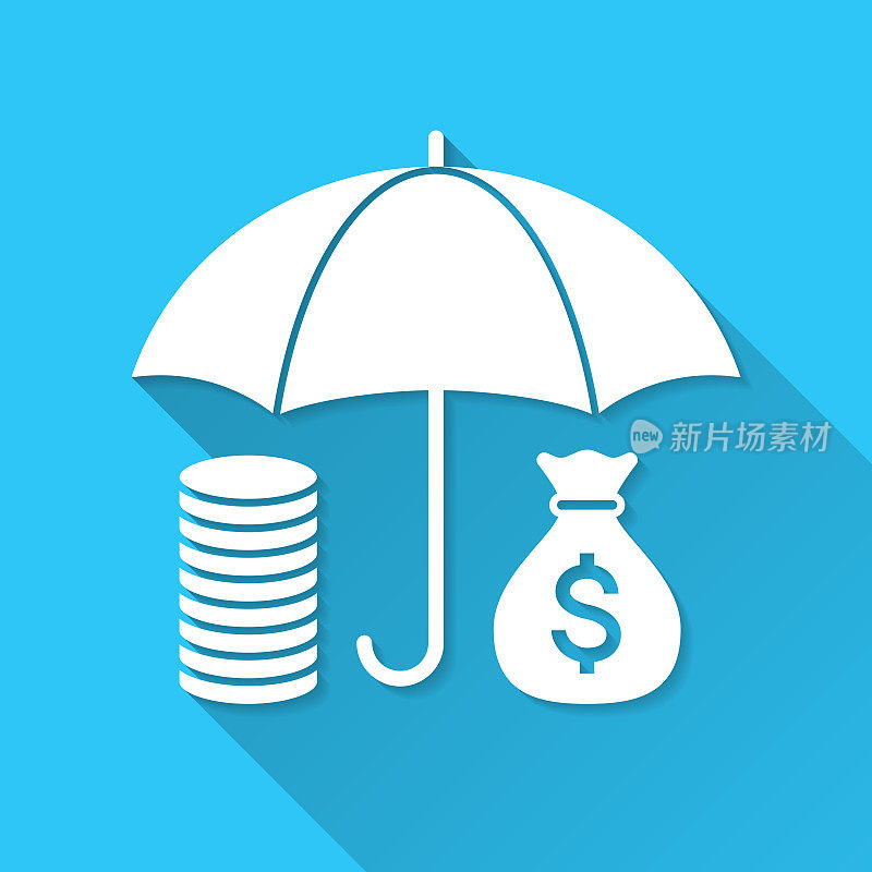 金钱保护-美元。图标在蓝色背景-平面设计与长阴影