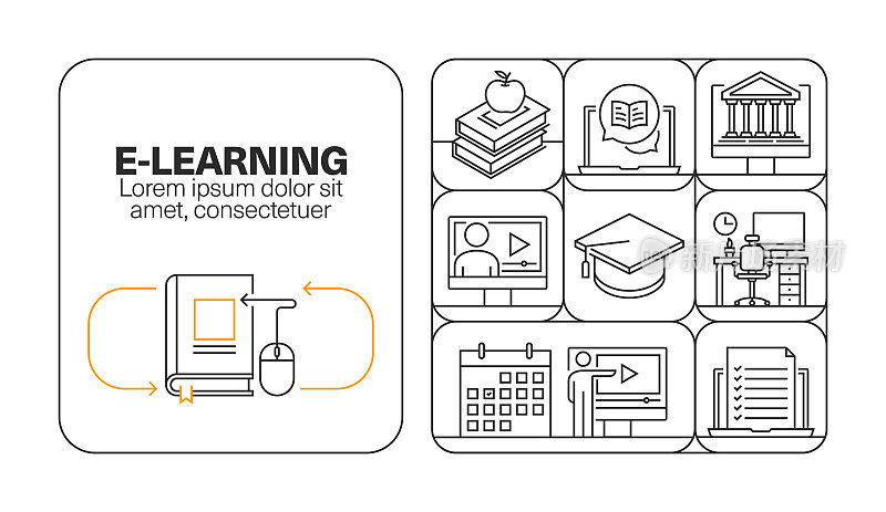 电子学习横幅线图标集设计