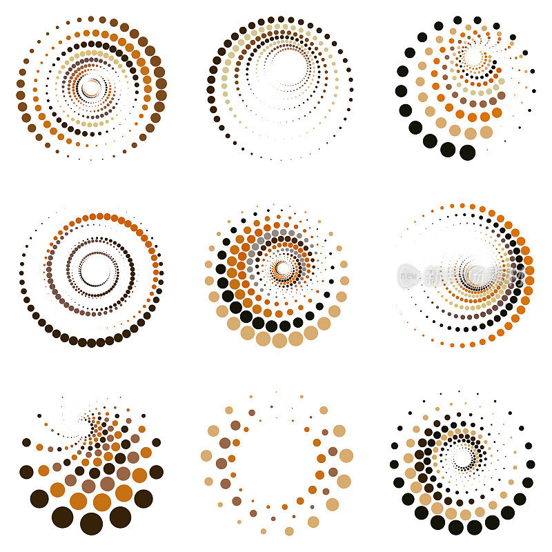矢量漩涡辐射颜色半色调点图案环符号集合