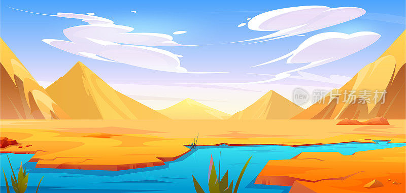 沙漠河流景观矢量卡通背景
