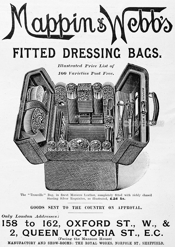 来自英国杂志的古董广告:Mappin和Webb的合身化妆袋