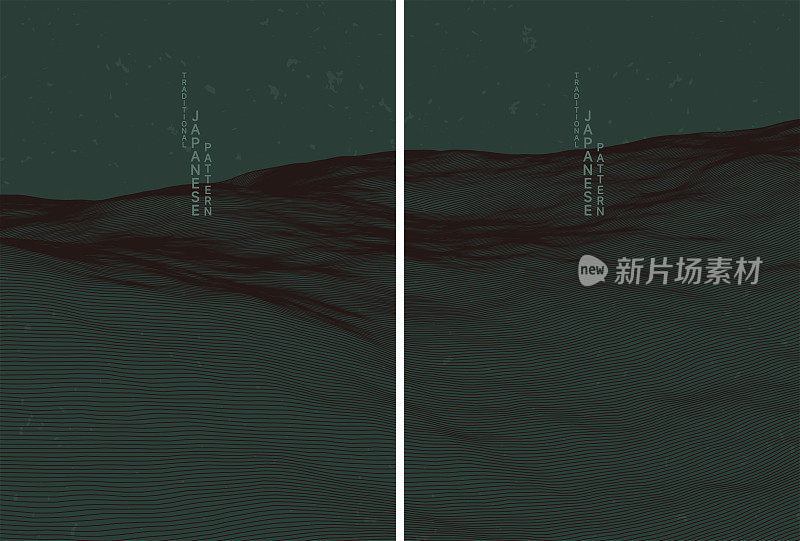 抽象色彩梯度传统日本波浪纹理景观图案背景