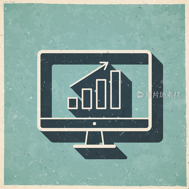 台式电脑上的生长图表。图标复古复古风格-旧纹理纸