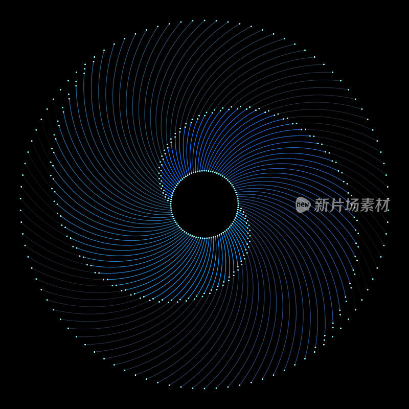 螺旋状的蓝线围绕着一个黑暗的中心汇聚，形成一种催眠的图案。
