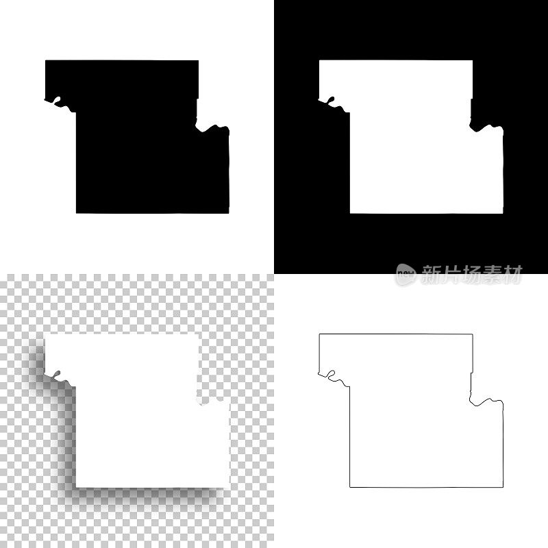 堪萨斯州肖尼县。设计地图。空白，白色和黑色背景