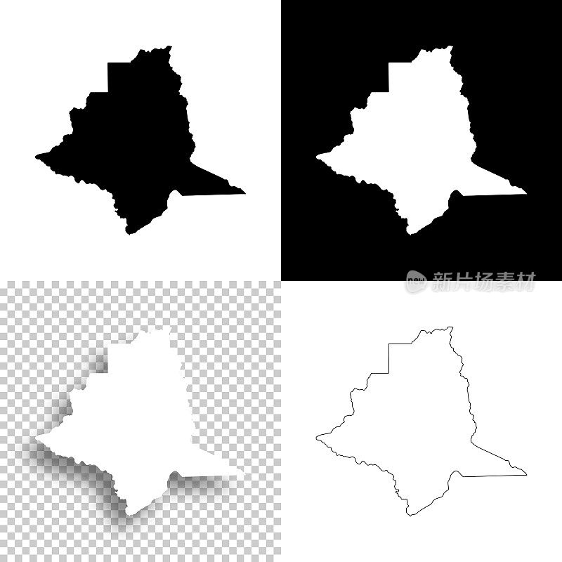 蒙大拿银弓县。设计地图。空白，白色和黑色背景
