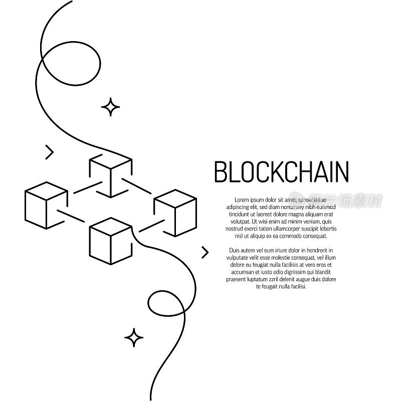 区块链图标的连续线条绘制。手绘符号矢量插图。