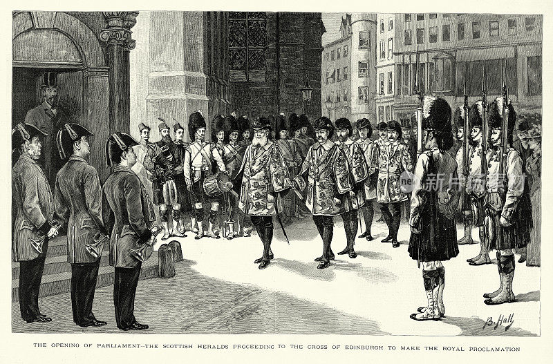 议会开幕，苏格兰传令官走向爱丁堡十字，皇家公告，1888年，19世纪