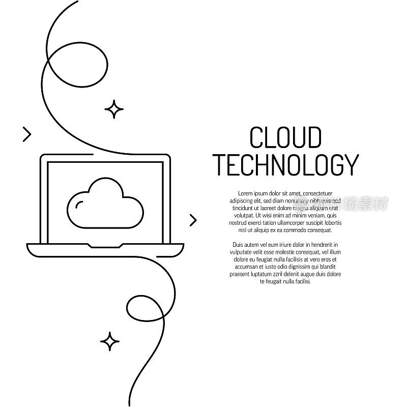 云技术图标的连续线条绘制。手绘符号矢量插图。