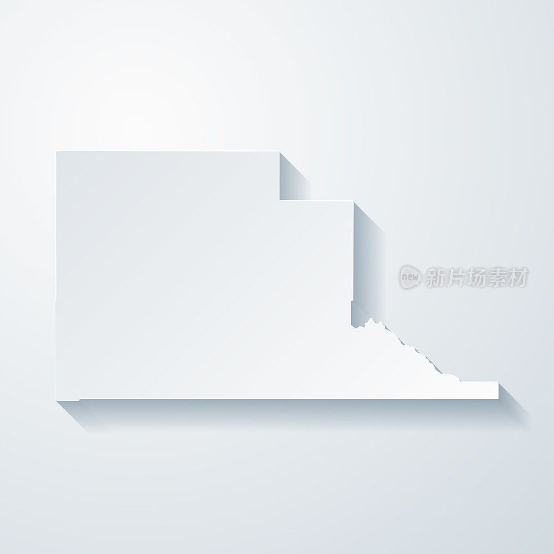 爱达荷州杰斐逊县。地图与剪纸效果的空白背景