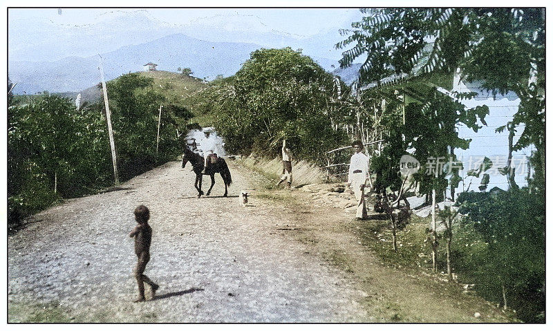 古色古香的黑白照片:波多黎各Aibonito和Coamo之间的道路