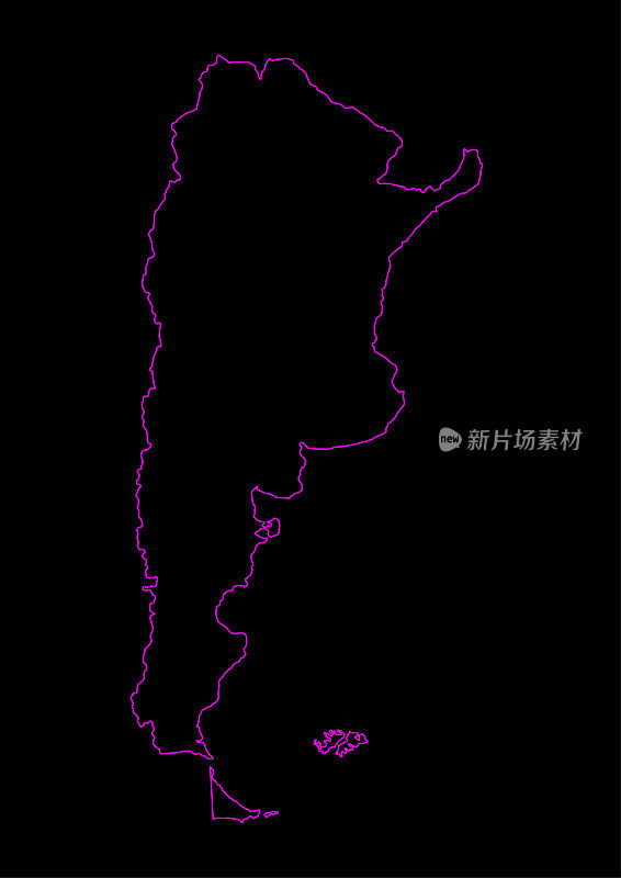 黑色背景下的阿根廷霓虹灯地图