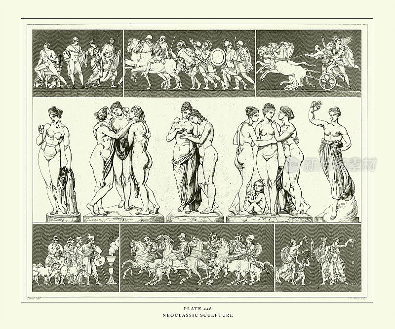 雕刻古董，新古典主义雕刻雕刻古董插图，1851年出版