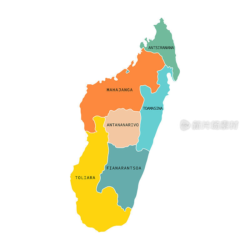 马达加斯加行政区划矢量图。矢量地图。
