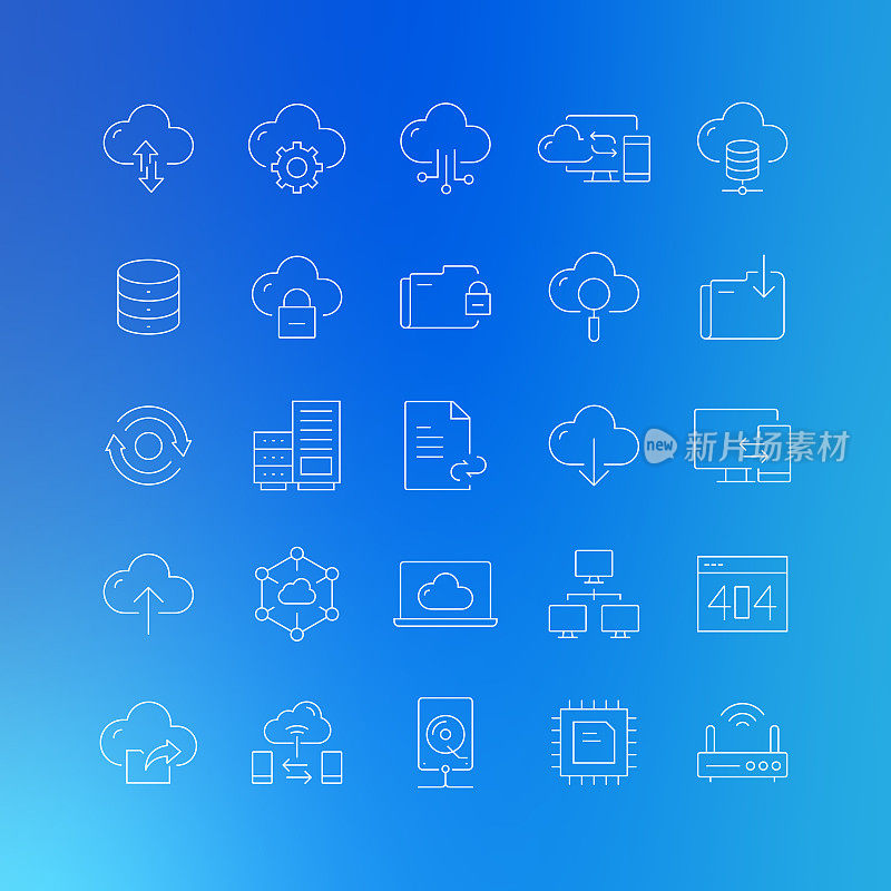 云托管相关的矢量线图标-可编辑的描边