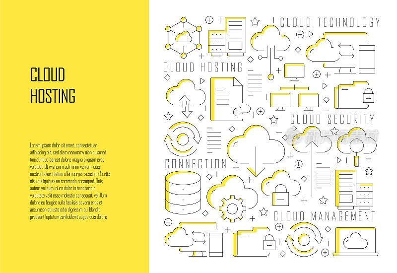 云托管相关线设计风格网页横幅矢量插图