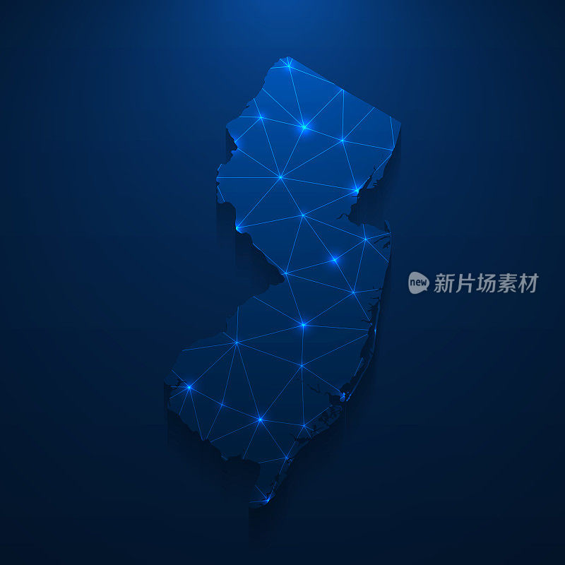 新泽西州地图网络-明亮的网格在深蓝色的背景