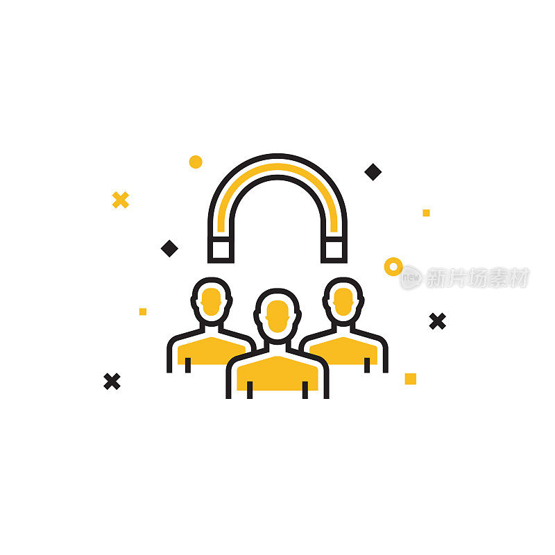 用户参与水平线图标，轮廓向量符号插图。