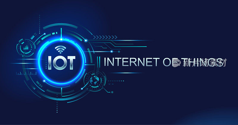 物联网(IOT)设备和网络上的连接概念。蜘蛛网般的网络连接在未来的蓝色背景上。