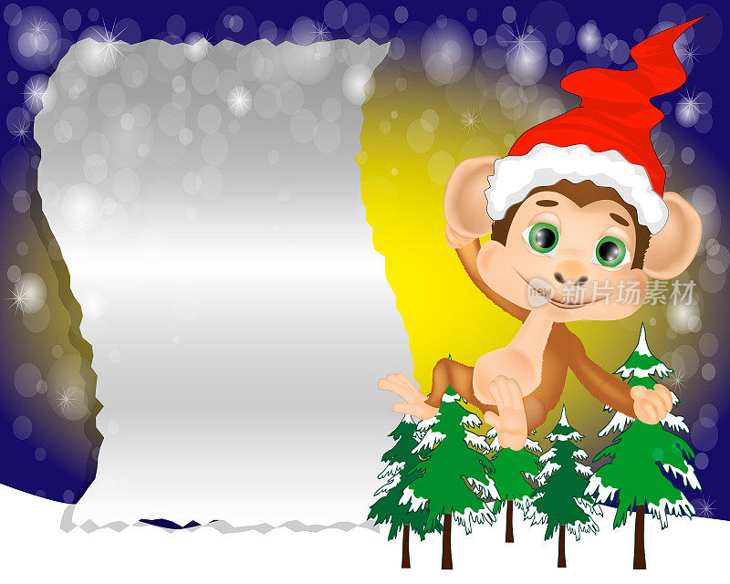 有猴子的圣诞贺卡。给圣诞老人的信