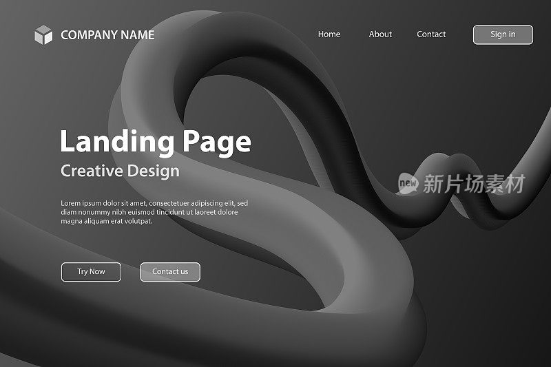着陆页面模板-灰色渐变背景上的流体抽象设计
