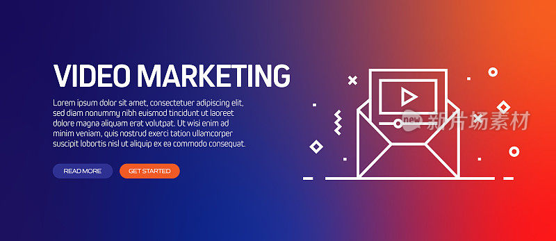 视频营销相关的横幅设计与线图标