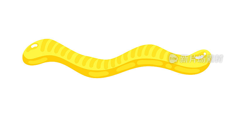 黄色软糖果冻蠕虫糖果与惊人的味道平面风格设计矢量插图。