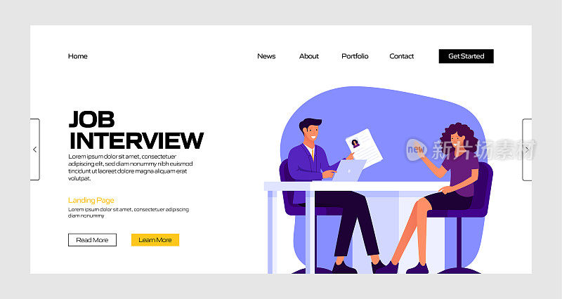 求职面试概念矢量插图登陆页面模板，网站横幅，广告和营销材料，在线广告，业务演示等。