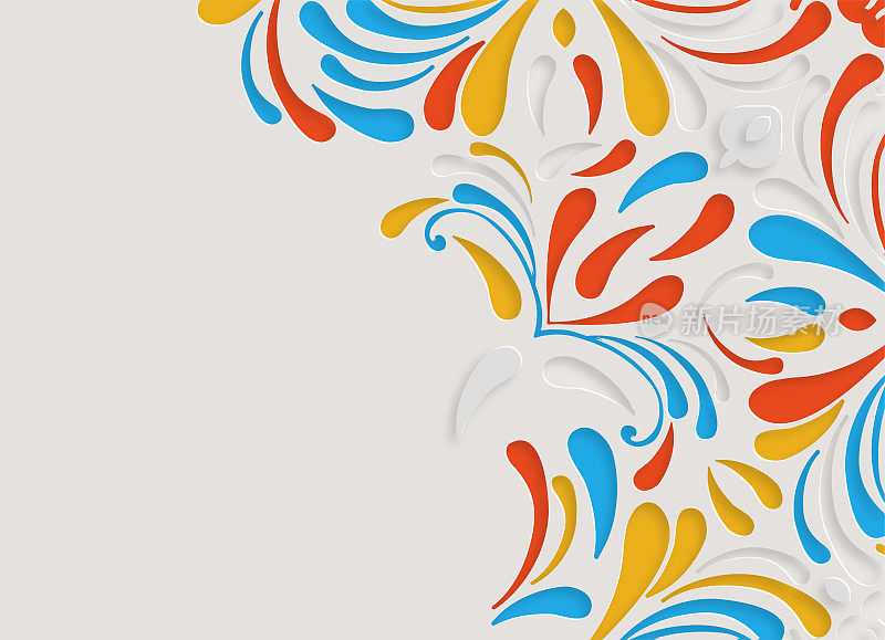 色彩抽象剪纸风格的花卉图案背景为覆盖
