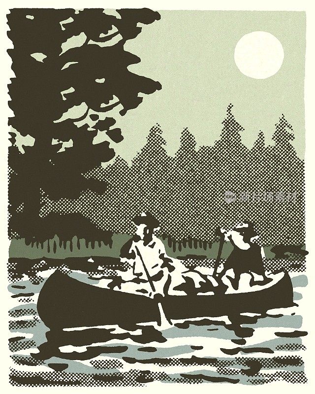 湖中独木舟上的两个人