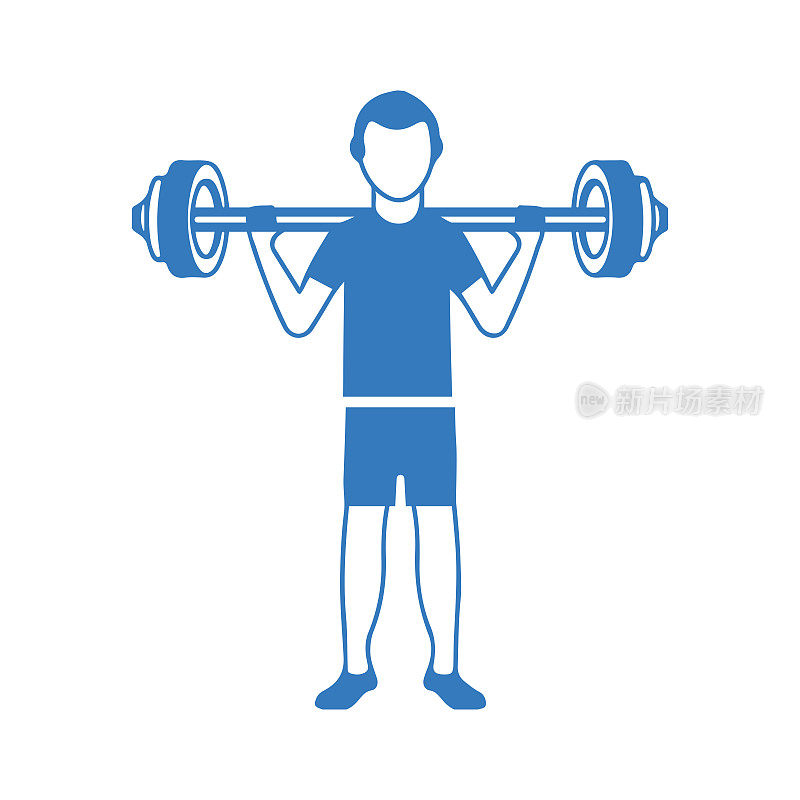 训练，健身，举重。蓝色的设计。