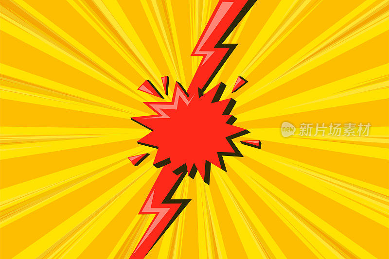 超级英雄的半色调背景与红色闪电。对比漫画设计的flash。矢量图的背景