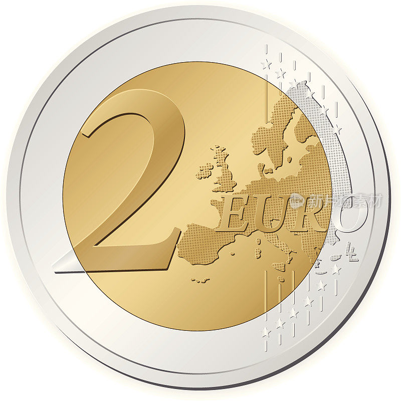 一种银色和金色的两欧元硬币，背面为白色