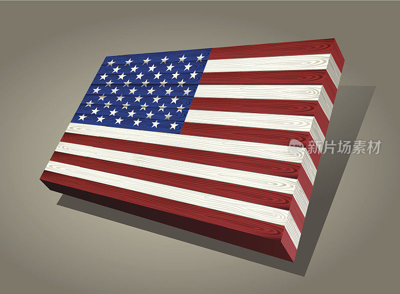 3D木制美国国旗。