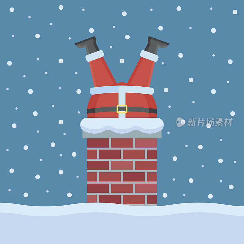 圣诞老人被卡在房顶的烟囱里