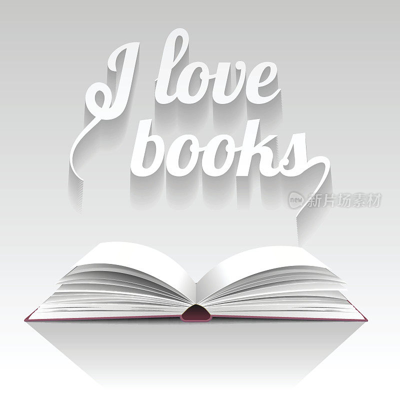 翻开书矢量插图，我爱读书，我爱书