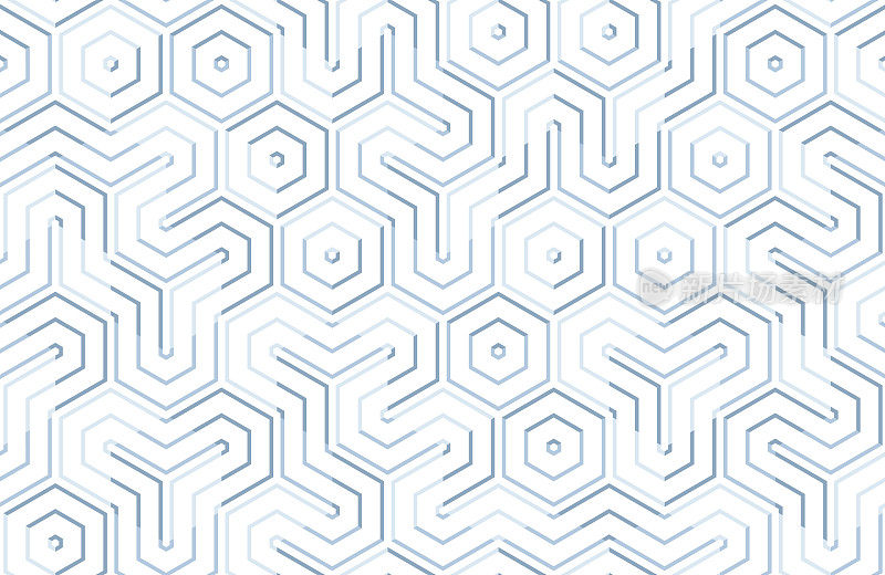 无缝几何图案与六边形和线条。不规则结构用于织物印花。单色抽象背景