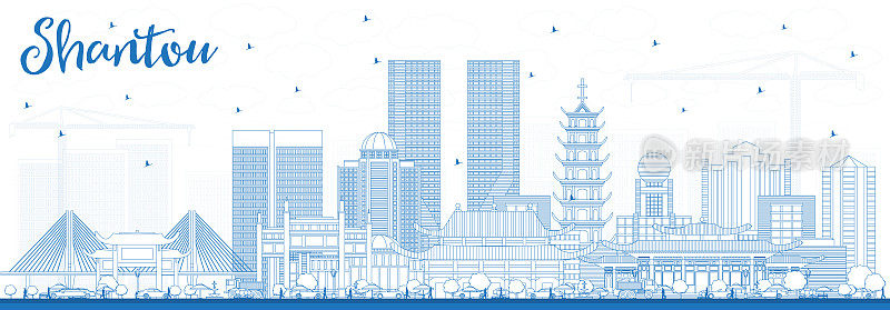 用蓝色建筑勾勒出汕头中国天际线。