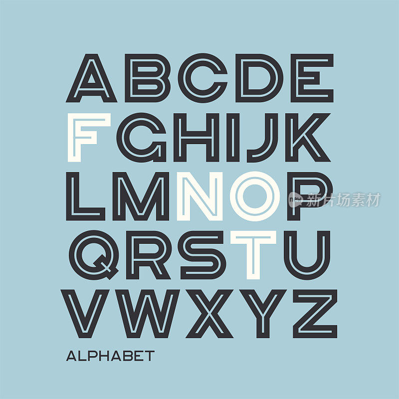 沉重的无衬线字体设计。矢量字母，字母，字体