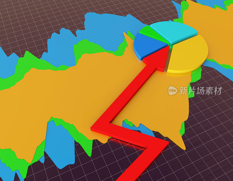 金融金融数据带箭头饼图，经济统计，商业贸易图