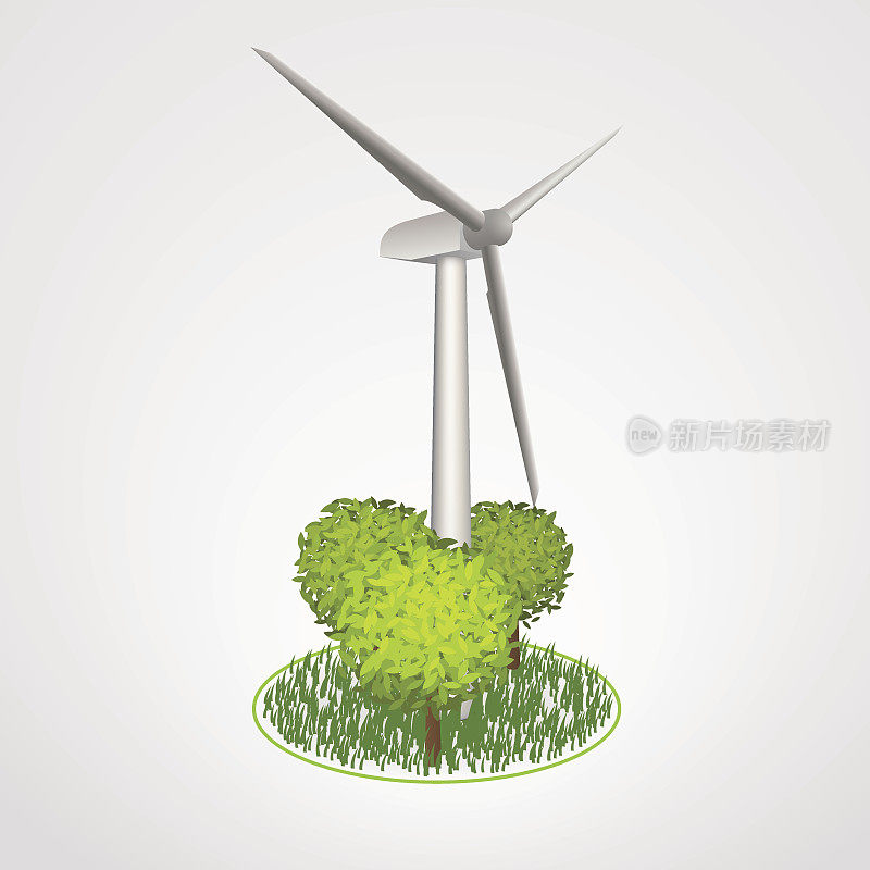风力发电与树木和草。