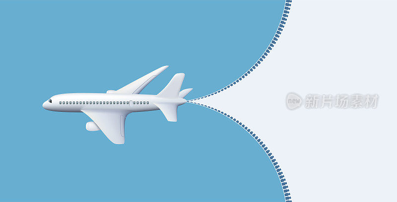 飞机在蓝天上飞翔。背景与文本的位置。