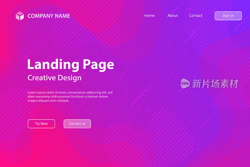 着陆页模板-流体和几何形状组成-紫色梯度