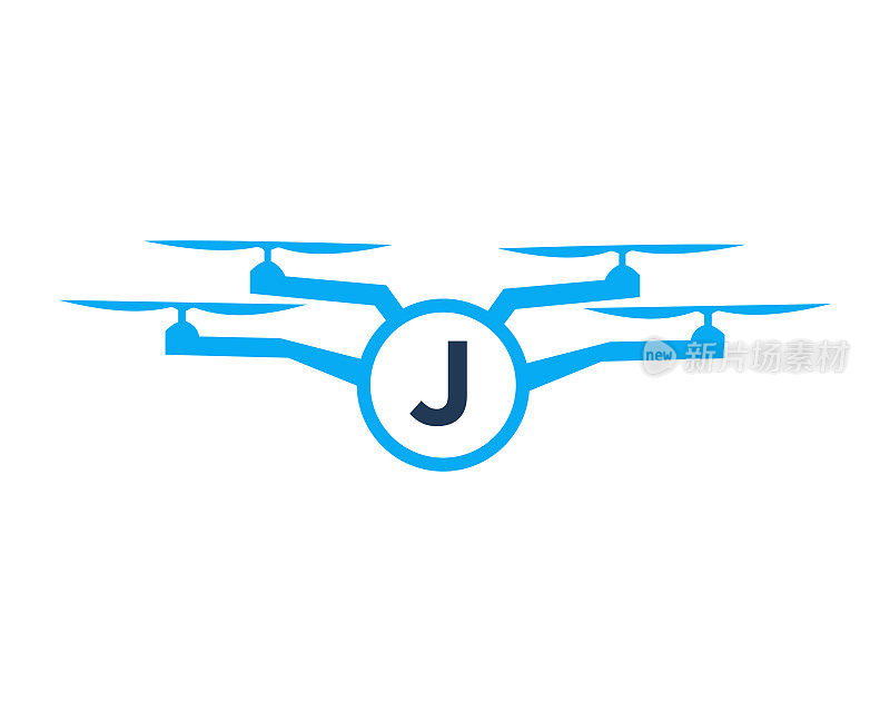 无人机标志设计上的字母J概念。摄影无人机矢量模板