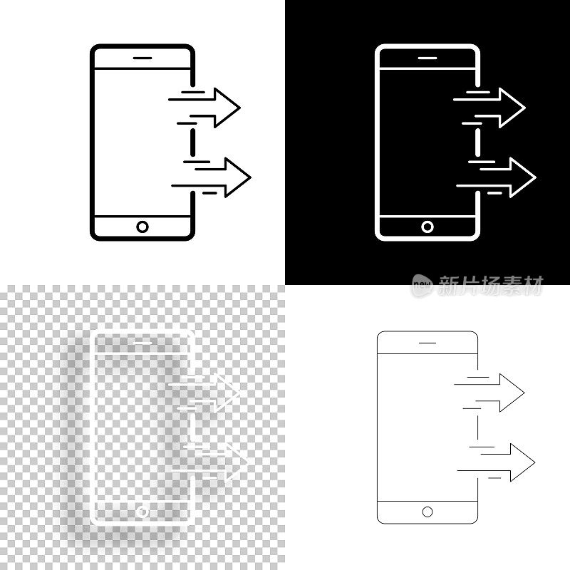 从智能手机发送。图标设计。空白，白色和黑色背景-线图标