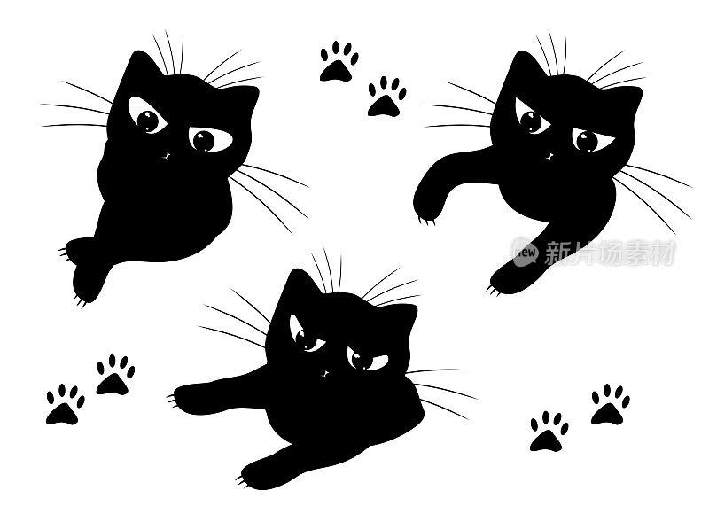 的猫。国内的小猫。猫头黑色剪影。纹身,打印。