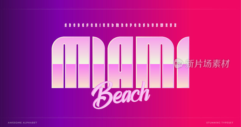 时尚的现代字母表。迈阿密令人惊叹的字体，极简风格的现代未来主义标志，标题海报，创意字体和现代排版。简约风格的字母，矢量排版设计