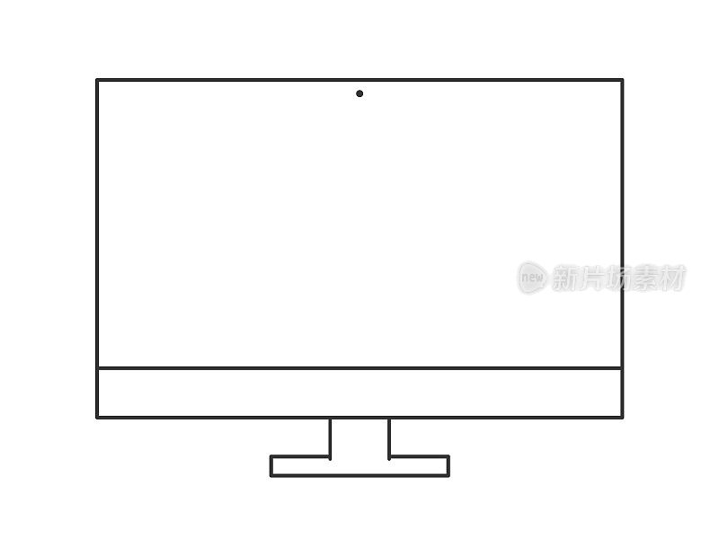 概述计算机图标。线框pc的象征。在一台电脑的白色背景模型中勾勒出所有的轮廓。白色的显示屏。向量的股票